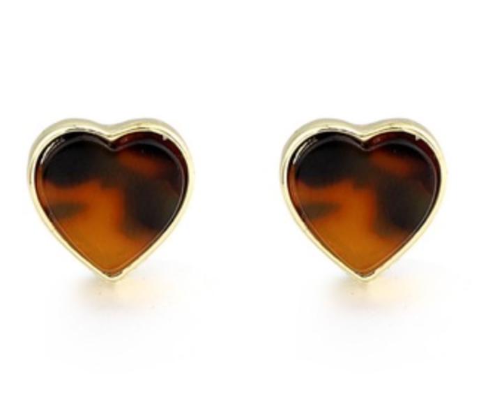 Thankful Heart Teacher Gift! Tortoise Shell Heart Studs, Gratitude Gift! Card, box & ribbon included!