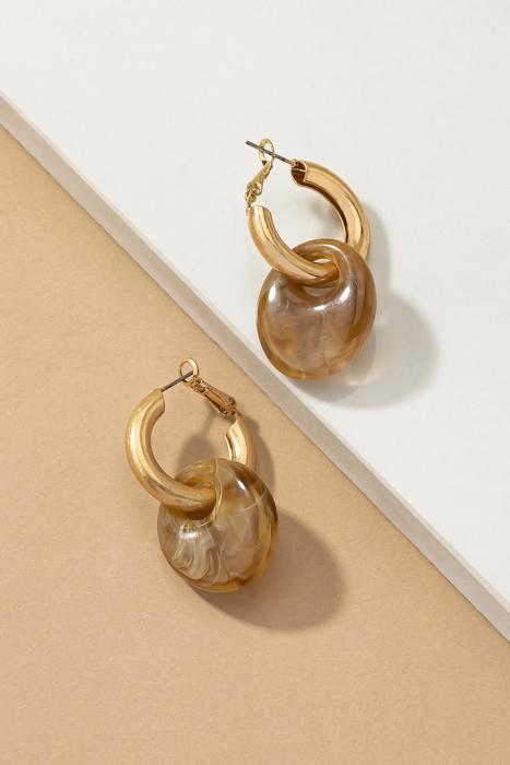 Hollow tube hoop earrings with dangling acetate
