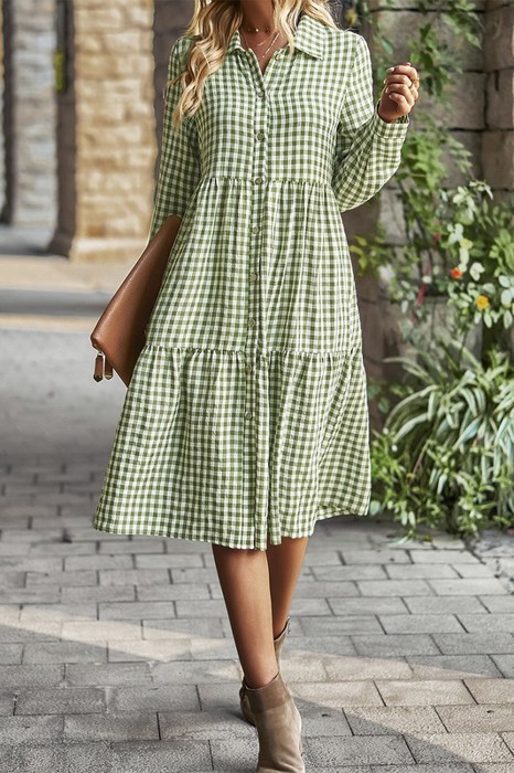 Button Front Tiered Midi Dress