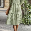  Button Front Tiered Midi Dress