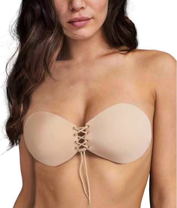 Invisible Lace-Up Adhesive Bra – Pull String Push Up Sticky Bra (Nude Color)