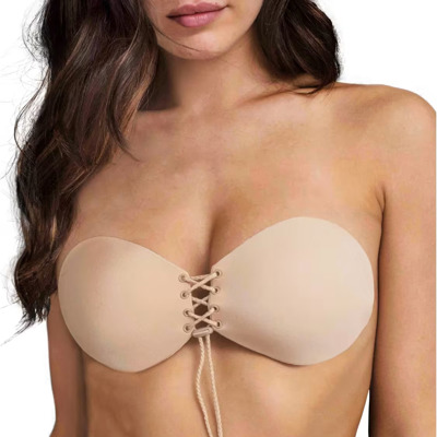 Invisible Lace-Up Adhesive Bra – Pull String Push Up Sticky Bra (Nude Color)