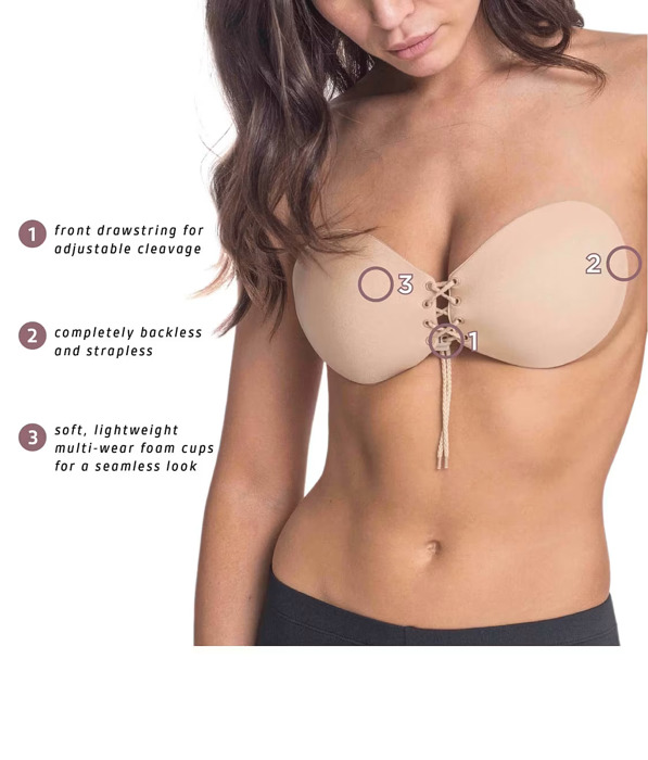Invisible Lace-Up Adhesive Bra – Pull String Push Up Sticky Bra (Nude Color)
