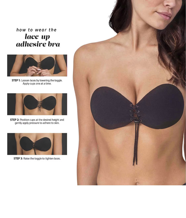 Invisible Lace-Up Adhesive Bra – Pull String Push Up Sticky Bra (Nude Color)