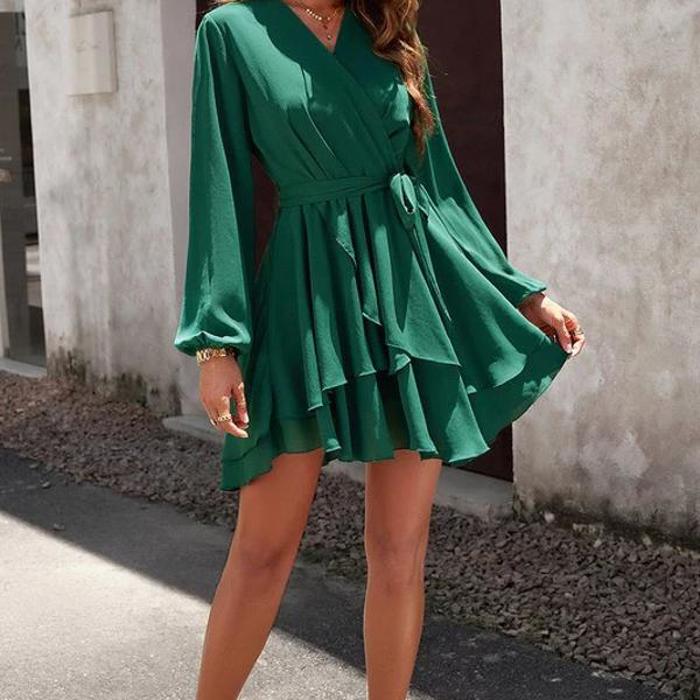 Wrap Front Tiered Ruffled Dress