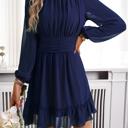  Mock Neck Ruched Belt Dress