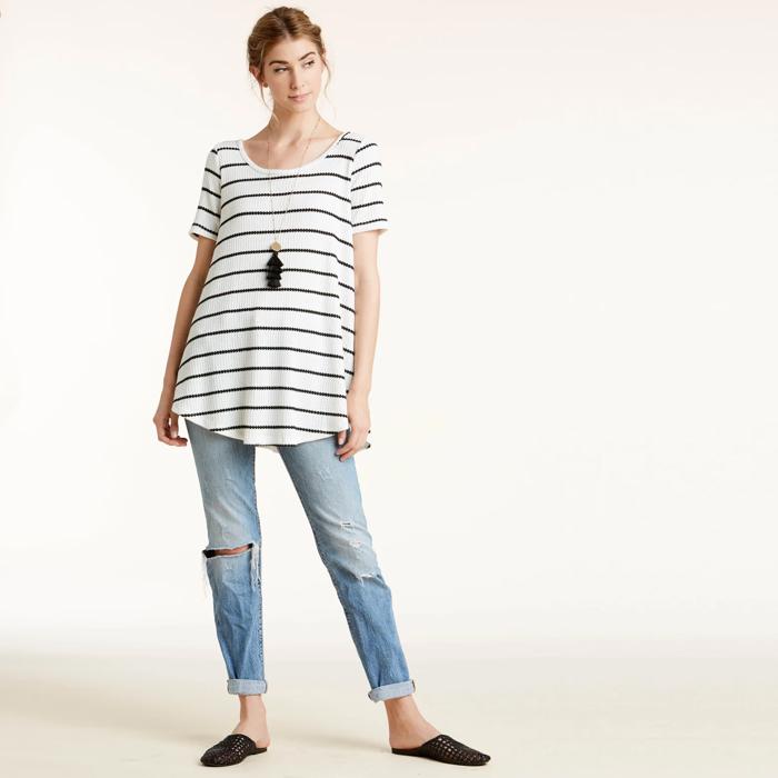 Totter Stripe Waffle Knit Top - Size S - only -