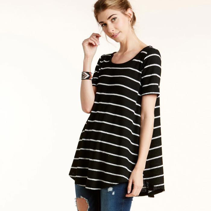 Totter Stripe Waffle Knit Top - Size S - only -