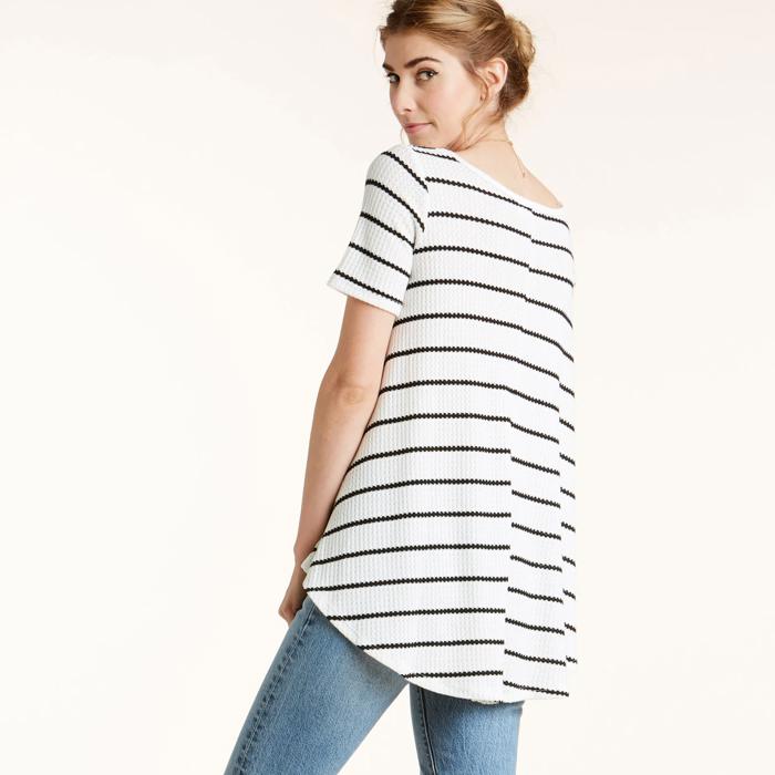 Totter Stripe Waffle Knit Top - Size S - only -