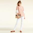 SALE!  Last Piece - Size S (Denim or Blush) - Pompous Crochet Sleeve Blouse