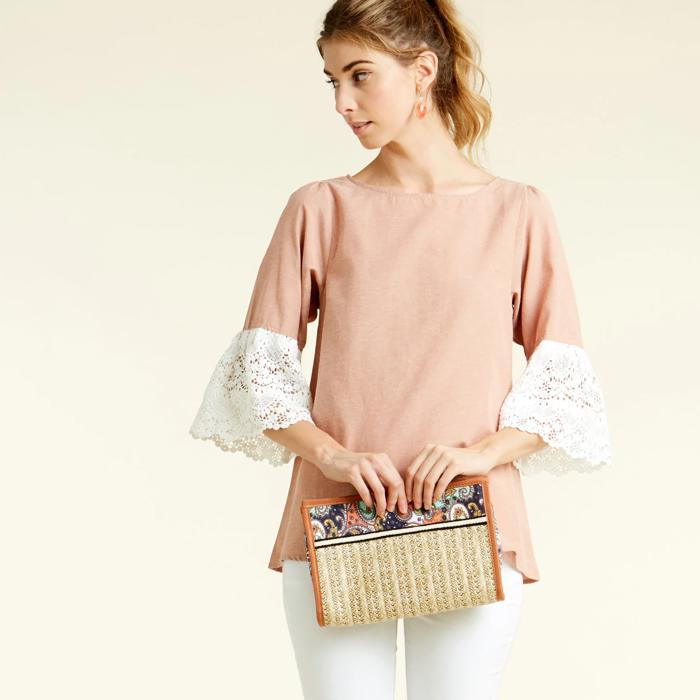 SALE!  Last Piece - Size S (Denim or Blush) - Pompous Crochet Sleeve Blouse