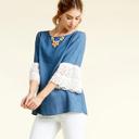  SALE!  Last Piece - Size S (Denim or Blush) - Pompous Crochet Sleeve Blouse