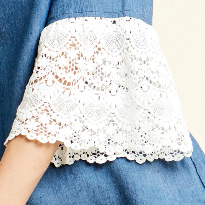 SALE!  Last Piece - Size S (Denim or Blush) - Pompous Crochet Sleeve Blouse