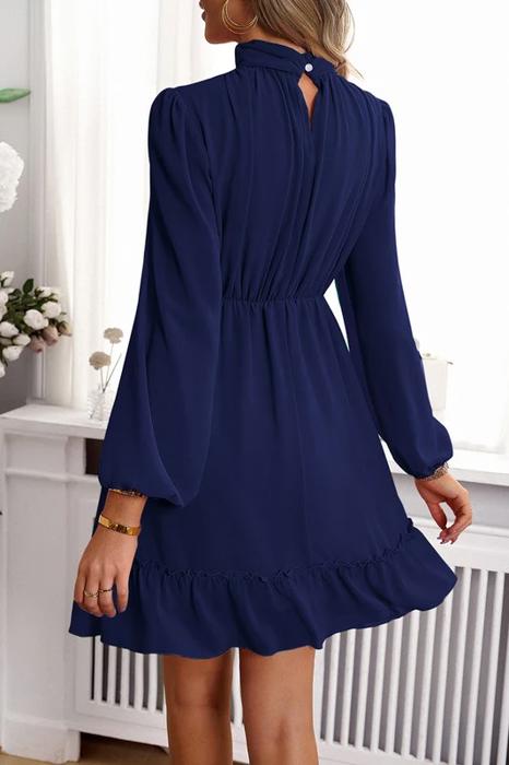 Mock Neck Ruched Belt Dress