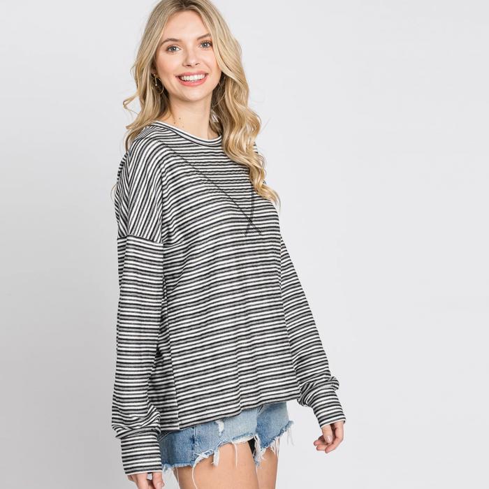 . Inside-Out Stitch Stripe Sweater Top