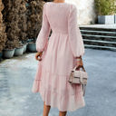  Long Sleeves Dotted Smocked Tiered Midi Dress