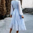  Long Sleeves Dotted Smocked Tiered Midi Dress