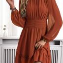  Mock Neck Ruched Belt Dress