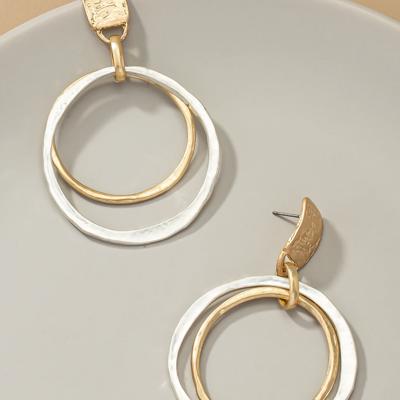 Hammered Hoop Two Tones Earrings