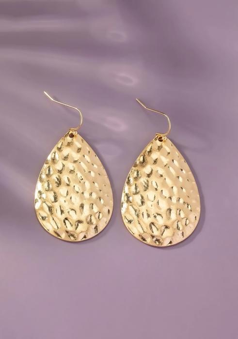 Gold Hammered Teardrop Metal Earrings