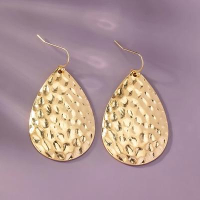 Gold Hammered Teardrop Metal Earrings