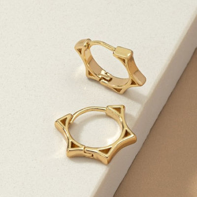 Brass star huggie hoop earrings