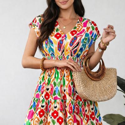 Vibrant Ikat Smocked Mini Dress
