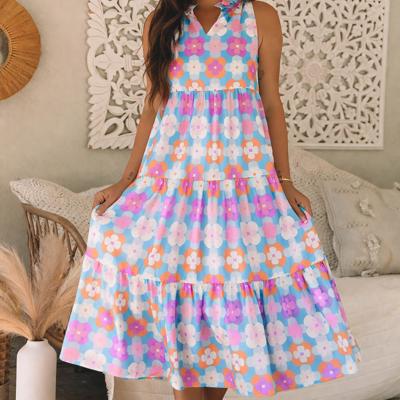 Rainbow Bloom Ruffle Tiered Midi Dress