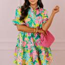  Tropical Bloom Button-Up Babydoll Dress