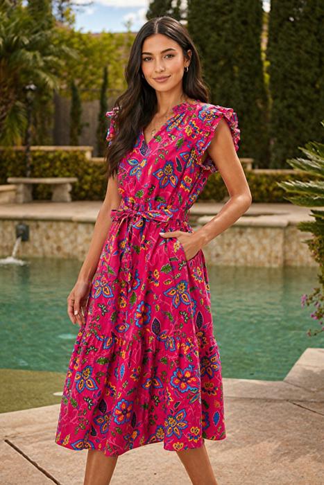 Fiesta Bloom Ruffle Midi Dress