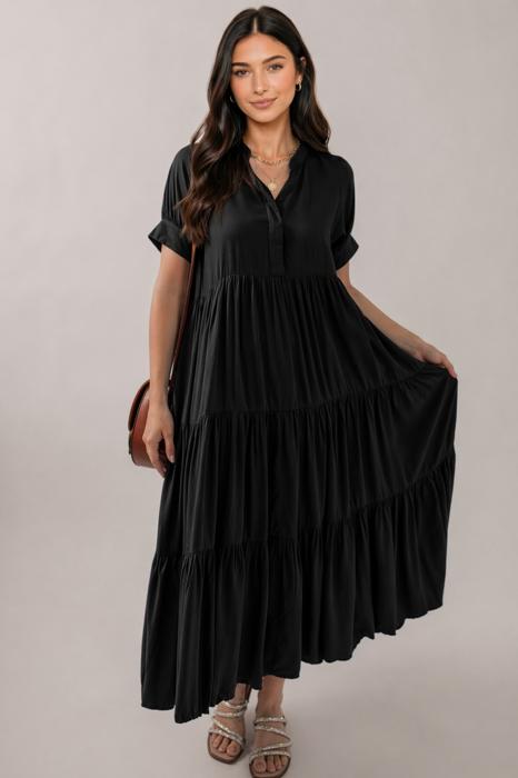 Midnight Grace Tiered Midi Dress