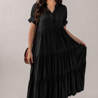 Midnight Grace Tiered Midi Dress