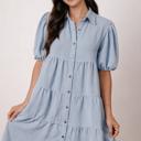 Sky Blue Tiered Puff Sleeve Dress