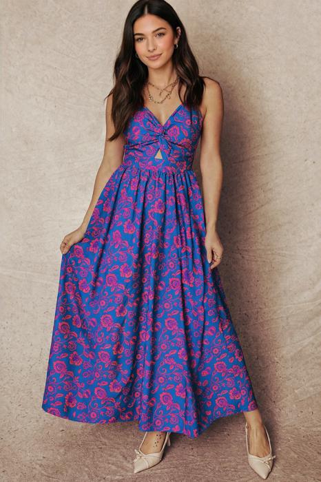 Vivid Floral Twist Maxi Dress