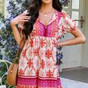  Vibrant Folk Print Puff Sleeve Mini Dress