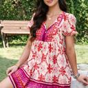  Vibrant Folk Print Puff Sleeve Mini Dress
