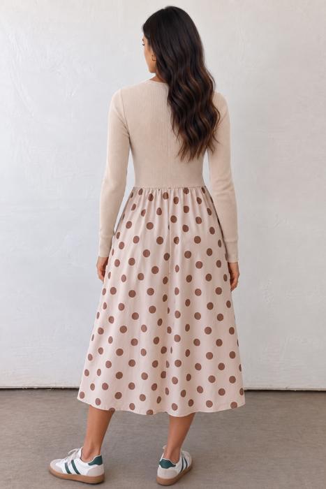 Cafe au Lait Polka Dot Midi Dress
