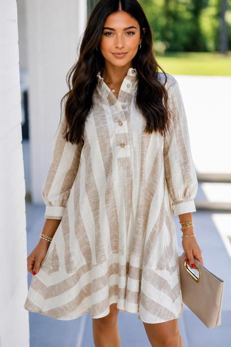 Coastal Latte Striped Swing Dress