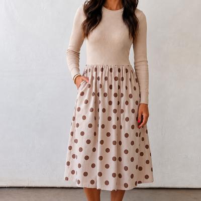 Cafe au Lait Polka Dot Midi Dress