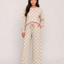 Khaki Small Biscotti Dot Contrast Trim Lounge Set