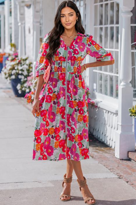 Marigold Muse Floral Zip Midi Dress