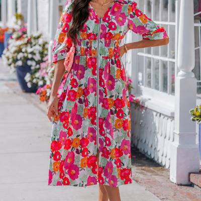 Marigold Muse Floral Zip Midi Dress