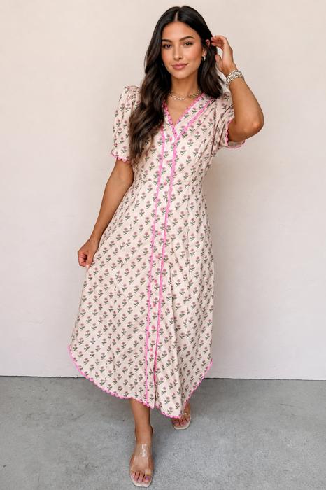 Blushing Meadow Scallop Midi Dress