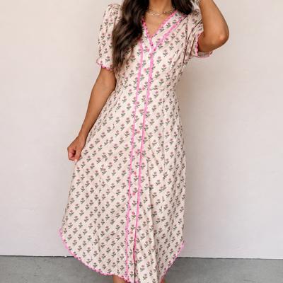 Blushing Meadow Scallop Midi Dress