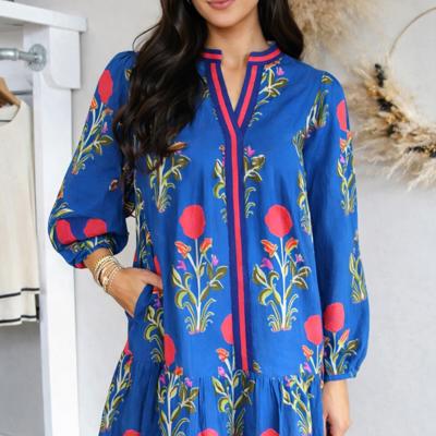 Sapphire Bloom Kaftan Mini Dress