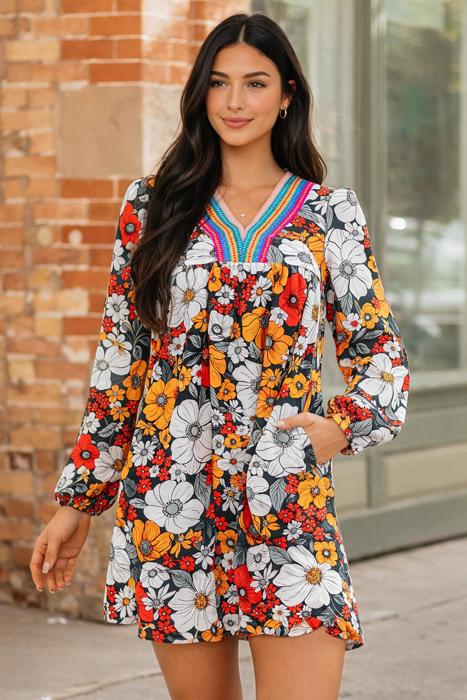 Bohemian Poppy Rainbow Mini Dress