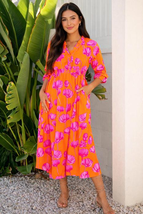 Neon Poppy Paradise Midi Dress