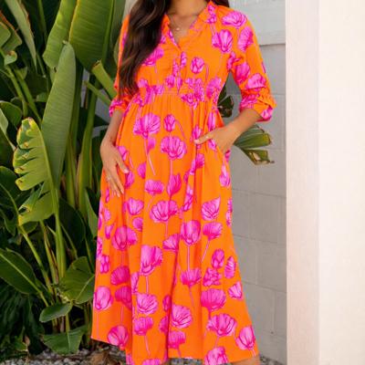Neon Poppy Paradise Midi Dress