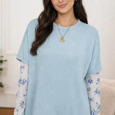 Sky Blossom Waffle Layered Top