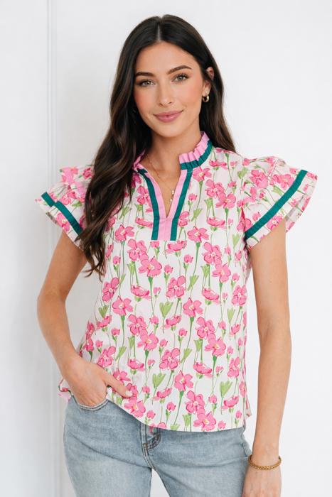 Pink Cosmos Ruffle Blouse